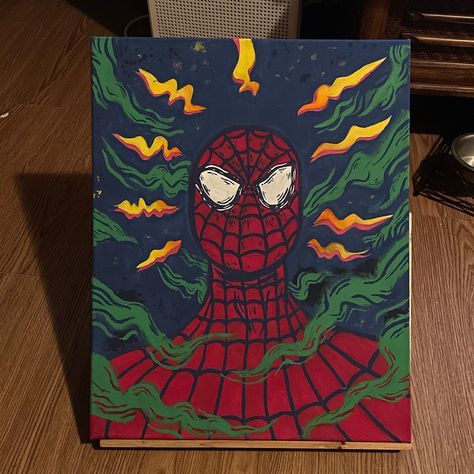 Spider Man Painting Ideas On Canvas, Cool Spider Man Paintings, Spiderman Painting Aesthetic, Spiderverse Painting Canvas, Spiderman Art Canvas, Spiderman Drawing Canvas, Spiderman Art Painting, Painting Of Spiderman, Painting Things Ideas