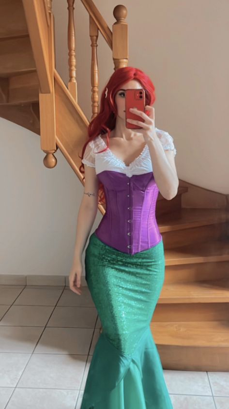 Modest Ariel Costume, Princes Jasmin Outfit, Purple Corset Halloween Costumes, Easy Ariel Costume, Costume Arielle, Ariel Aesthetic Outfit, Ariel Bounding, Ariel Diy Costume, Diy Ariel Costume Women