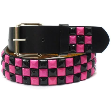 Large 38in 40in Pink Black Checkered Studded Leather Belt ($3) ❤ liked on Polyvore featuring women's fashion, accessories, belts, pink belt, black studded belt, studded belt, studded leather belt and checkered belt Scene Belt, Checkered Belt, Scene Accessories, Scene Queens, Scene Outfits, Kids Belt, Pink Belt, Western Dress, Black Checkered