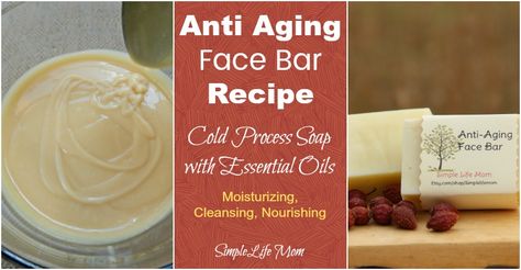 Anti Aging Face Bar Recipe with essential oils by Simple Life Mom Essential Oil Anti Aging, Cold Processed Soap, Homemade Facial, Essential Oils For Face, Cold Process Soap Recipes, Oil Cleansing, Facial Products, Face Soap, Anti Aging Oils