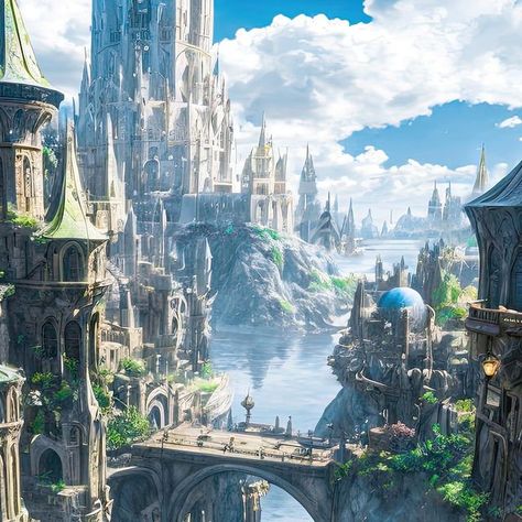 Mountain Castle, Gothic Castle, Sci Fi City, City Cartoon, Fantasy City, Fantasy Places, Mountain Scene, Futuristic City, Weird Creatures