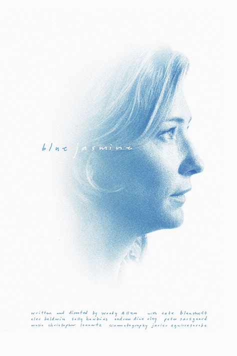 Blue Jasmine Movie, Woody Allen Movies, Blue Jasmine, Film Poster Design, Movie Posters Design, Woody Allen, Movies And Series, Graphic Design Lessons, Alternative Movie Posters