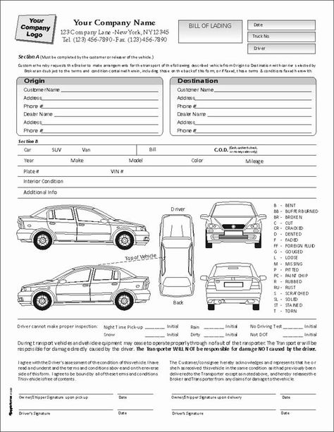 Vehicle Condition Report Template Awesome Printable Sample Bill Lading Pdf form Bill Of Lading, Inspection Checklist, Vehicle Inspection, Registration Form, Checklist Template, Form Template, Excel Templates, Report Template, Car Maintenance