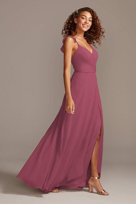 View Spaghetti Strap V Neck Bridesmaid Dress at David's Bridal Mauve Bridesmaid, Mauve Bridesmaid Dress, Bridesmaid Dresses Under 100, Davids Bridal Bridesmaid Dresses, Rose Bridesmaid Dresses, Halter Bridesmaid Dress, Wedding Color Inspiration, Bridesmaid Dress Styles, Bridal Bridesmaid Dresses