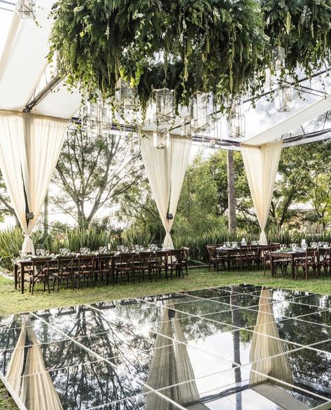 Wedding Tent Dance Floor Ideas, Wedding Tent With Dance Floor, Greenery Over Dance Floor Wedding, Outdoor Wedding Tent Ideas With Dance Floor, Wedding Dance Floor Beach, Dance Floor Reception, Wedding Decor Dance Floor, Wedding Mirror Dance Floor, Outdoor Reception Dance Floor