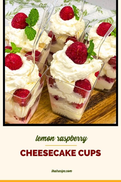 Ditch the oven with our no-bake Lemon Raspberry Cheesecake Cups. Enjoy the tangy sweetness of lemon and raspberry perfectly combined with a creamy cheesecake filling. This fuss-free dessert is not only mouthwateringly good, but its pretty enough to make any occasion special. Easy to prepare, impossible to resist! cheesecake parfaits | summer dessert | make ahead dessert | no bake desserts Raspberry Cheesecake Cups, Cup Cheesecake No Bake, Raspberry Parfait Desserts, Quick Spring Desserts, Garden Party Desserts, Cheesecake Cups No Bake, Anniversary Desserts, Dessert Favorites, Dessert No Bake