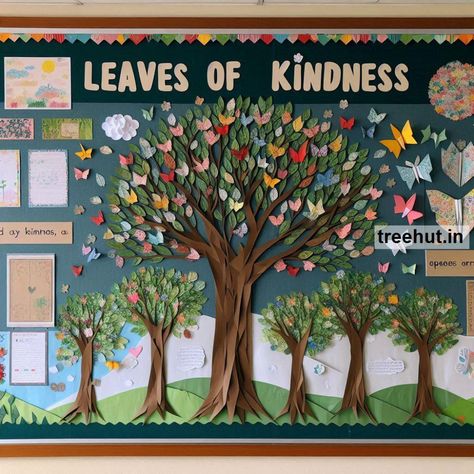 Trees Bulletin Board Ideas and Classroom Activity Ideas for Elementary School | October Bulletin Board Ideas | Environment The Giving Tree Bulletin Board Ideas, Diy Tree Bulletin Board, School Community Bulletin Board, Bulletin Board Trees, Kindness Tree Ideas, Tree Themed Bulletin Boards, Gratitude Tree Bulletin Board, Trees Bulletin Board Ideas, Seasons Bulletin Board Ideas