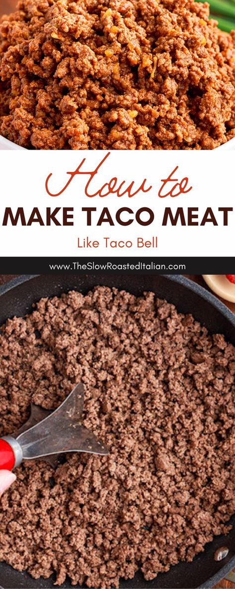 Sweet Taco Meat Recipe, Ground Meat Tacos Recipes, Boiled Taco Meat Ground Beef, Hamburger Meat Taco Recipes, Beef Taco Filling, Burrito Ground Beef Recipe, Taco Bell Meat Recipe Copycat, Taco Bell Beef Burrito Recipe, Tostados Recipe Beef