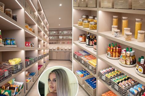 Inside Khloe Kardashian's perfectly organized kitchen pantry with $2K JARS in new $15M mansion next to mom Kris Jenner Khloe Kardashian Kitchen, Kardashian Kitchen, Pantry Aesthetic, Dream Pantry Walk In, Khloe Kardashian Diet, Luxury Pantry, Khloe Kardashian House, Dream Pantry, Pantry Jars