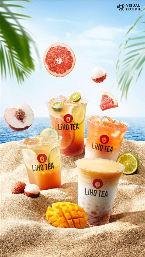 LiHO TEA SUMMER CAMPAIGN on Behance Summer Drinks Creative Ads, Summer Drinks Menu Design, Drink Banner Design Ideas, Food Beverage Design, Summer Advertising Design, Food Campaign Design, Summer Cosmetics Design, Summer Ads Design, Summer Campaign Advertising