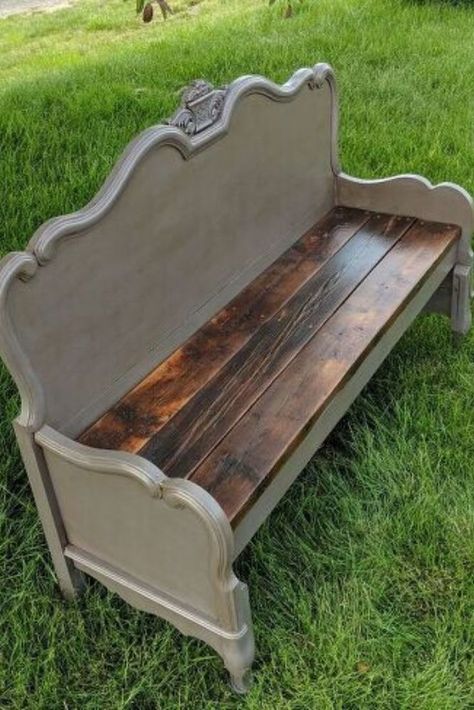 Bench From A Headboard, Diy Headboard Bench, Make A Bench, Diy Bank, Repurposed Headboard, Headboard Benches, Old Headboard, Headboard Diy, Making A Bench