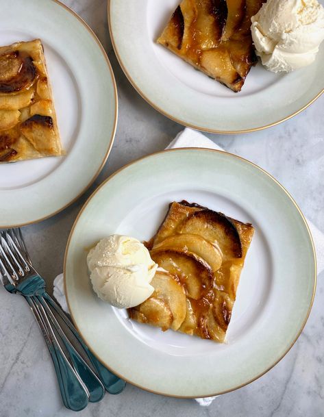 Ina Garten’s Easy French Apple Tart | thebrookcook Ina Garten Apple Tart, Easy Fall Apple Desserts, Apple Tart Puff Pastry, Fall Apple Desserts, Apple Tarte, French Apple Tart, Delish Cakes, Apple Tart Recipe, French Apple Cake