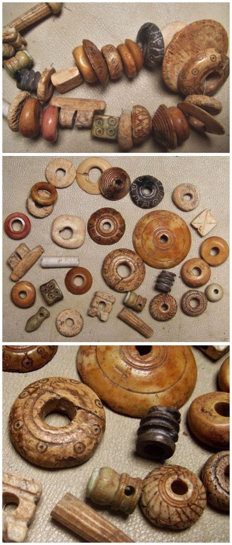 Ancient bone and shell beads, Sassanian. [Most of these look like spindle whorls to me.] Spindle Whorls, Ancient Beads, African Trade Beads, Ancient Jewelry, Bone Beads, Bone Carving, African Beads, Trade Beads, Amulets