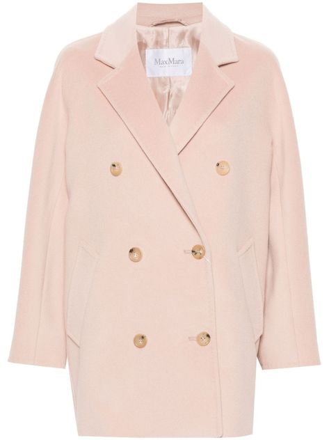 light pink virgin wool-cashmere blend brushed finish notched lapels drop shoulder long sleeves two side welt pockets straight hem logo-jacquard lining double-breasted button fastening Double Breasted Coat Women, Wardrobe Edit, Double Breasted Coat, Summer Beach Wear, By Max, Pink Outfits, Exclusive Fashion, Character Outfits, Lady Dior