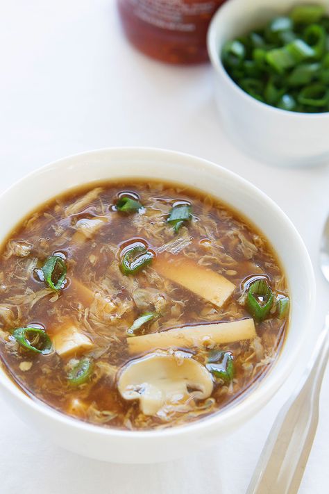 Hot & Sour Soup | Forget take out! This soup is so easy to make and taste just like the real thing! | AmyintheKitchen.com Hot Sour Soup Recipe Simple, Sour Soup Recipe, Hot Sour Soup, Dinner Soup, Baby Corn, Quick And Easy Soup, Hot And Sour Soup, Weeknight Dinner Recipes Easy, Sour Soup