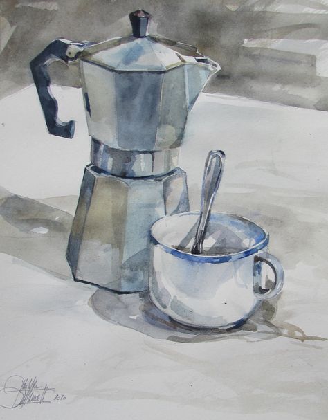 Aquarelle Painting, Watercolor Blog, Percolator Coffee, Watercolor Paintings Easy, Watercolor Painting Techniques, Still Life Drawing, Watercolor Illustrations, Paint Shop, Coffee Art