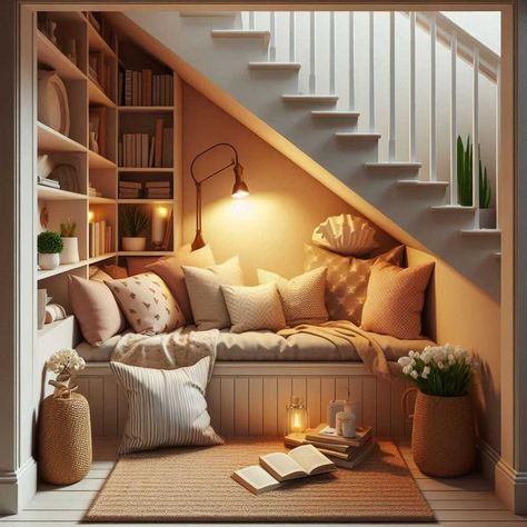 27 Ingenious Under Stairs Storage Ideas » HomeDecorFull Up Stairs Living Room Ideas, Niche Under Stairs, Under The Stairs Closet Ideas Stairway Storage, Under Stair Toy Storage, A Frame Storage Ideas, Under Stairs Book Nook, Library Under Stairs, Under Stairs Library, Under Stairs Mudroom