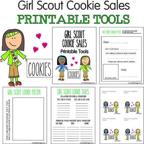 Girl Scout Cookie Sales Printable Tools and Ideas Cookie Rally Ideas Girl Scout, Girl Scout Cookie Printables, Girl Scout Cookie Booth Bingo, Girl Scout Cookie Rally, Girl Scouts Cookies Selling, Girl Scout Cookies Booth Signs, Gs Cookies, Sales Girl, Rally Idea