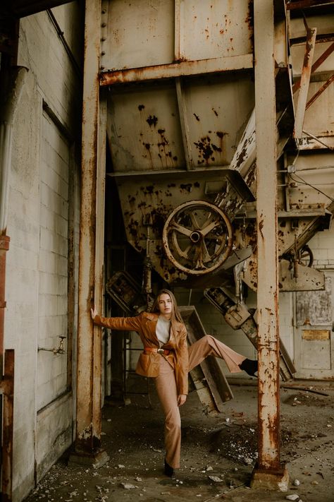 City Fashion Photography, Street Fashion Photoshoot, Denim Photoshoot, Abandoned Warehouse, City Shoot, Portrait Photography Women, Model Portrait, Street Portrait, Industrial Photography