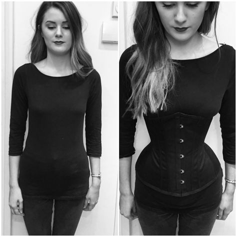 Eloise before and after, she's wearing a handmade waist trainer by Heartwell Corsets   #waisttrainer #corset #waist training Corset Before And After, Waist Training Results, Waist Trainer Before And After, Corset Diy, Coffee Brown Hair, Best Waist Trainer, Corset Training, Bridal Corset, Corset Outfit