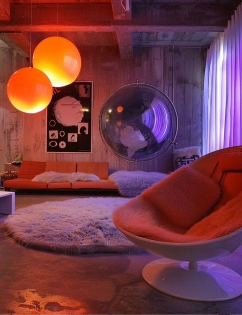 Y2k Interior Design, Y2k Interior, Design Objet, Funky Room, Colour Interior, Funky House, Cozy Loft, Dorm Design, 1970s Decor