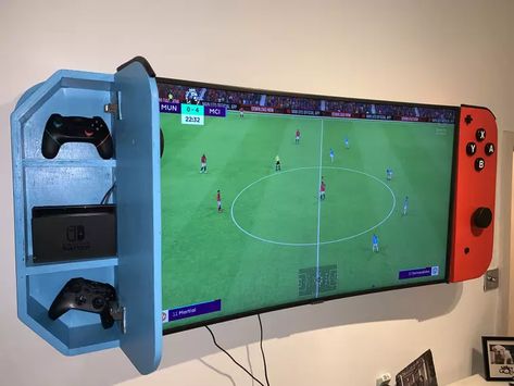 Dad Builds A Gigantic Nintendo Switch For His Son's Bedroom Television - LADbible Bedroom Television, Room Ideas Gamer, Game Room Idea, Room Ideas Gaming, Gamer Room Ideas, Games Room Ideas, Nintendo Room, Video Game Bedroom, Gaming Room Ideas