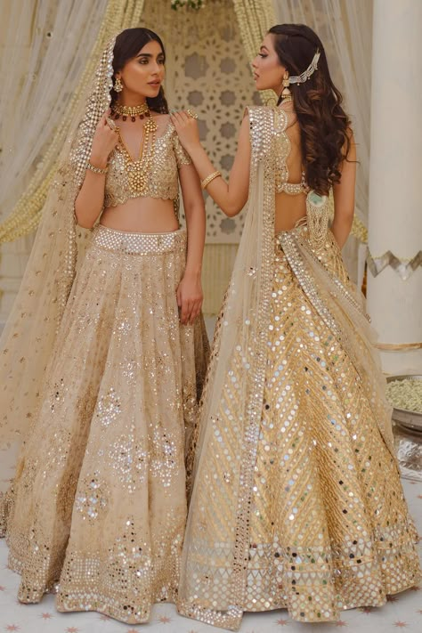 Buy Abhinav Mishra Gold Net Mirror Work Lehenga Set Online | Aza Fashions Abhinav Mishra, Mirror Work Dress, Gold Lehenga, Mirror Work Lehenga, Indian Bridesmaid Dresses, Latest Bridal Lehenga, Half Saree Lehenga, Indian Bridal Photos, Butterfly Fashion