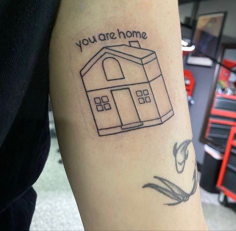 You Are Home Tattoo, Harry’s House Inspired Tattoos, Harrys House Tattoo, Harry’s House Tattoo Ideas, Harry’s House Tattoo, House Tattoo Ideas, Hs Tattoo, Harry Styles Tattoos Inspiration, Harry Styles Inspired Tattoos