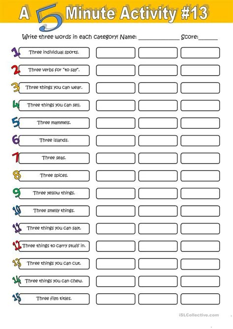 5 Minute Activity, English Conversation Worksheets, Esol Resources, The Last Lesson, Materi Bahasa Inggris, Esl Classroom, Esl Activities, English Conversation, English Games