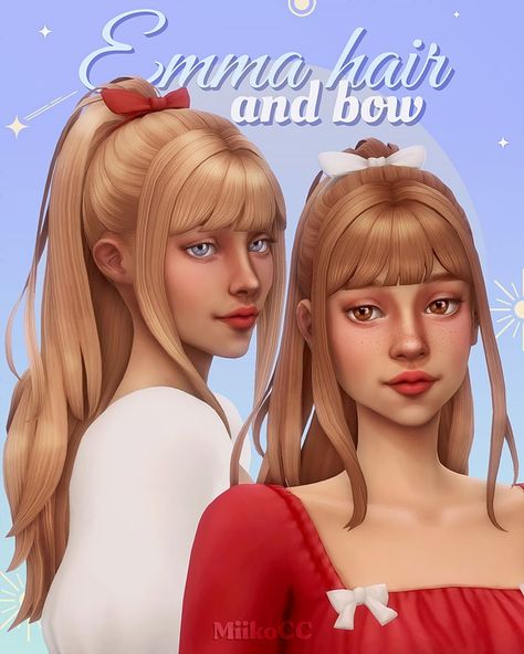 Emma hair & bow | Patreon Mod Hair, Sims 4 Cas Mods, Sims 4 Anime, Pelo Sims, Sims 4 Mm Cc, Sims 4 Dresses, Sims 4 Characters, Peinados Recogidos, Sims 4 Mm