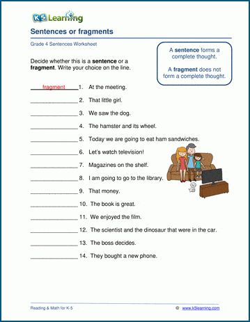 Sentence fragment worksheets. A full sentence expresses a complete thought; a sentence fragment does not. Students identify whether texts are full sentences or just sentence fragments. Free grammar worksheets from K5 Learning; no login required. Grammar Sentences, Sentence Fragments, Handwriting Worksheets For Kids, Handwriting Practice Sheets, Complex Sentences, Complete Sentences, Kindergarten Resources, Handwriting Worksheets, Seventh Grade