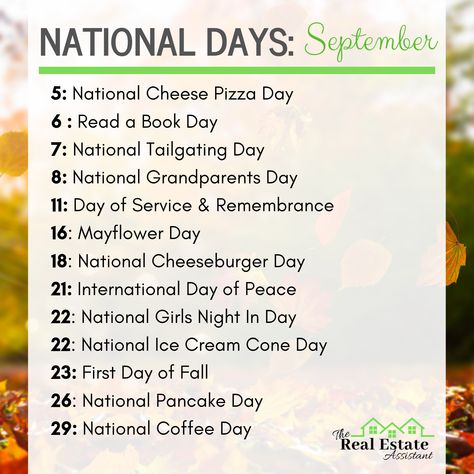 Here are some great national days and food days in September to add to your social media calendar. National Days Calendar 2023 September, September National Days 2023, September National Days 2024, September Nursing Home Activities, September National Days, Important Days In September, National Food Day Calendar, National Days In September, National Celebration Days