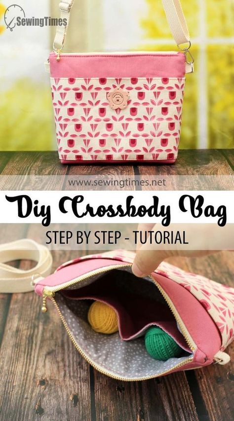 DIY Crossbody Bag with Zipper FREE sewing tutorial (with video). This is a Crossbody Bag that has many pockets and is convenient to use. This bag also has a zip closure to keep things from getting lost and has an adjustable shoulder strap. Easy crossbody bag free sewing pattern with video tutorial sewalong. SewModernBags Diy Crossbody Bag, Purse Patterns Free, Cross Body Bag Pattern, Crossbody Bag Pattern, Purse Sewing Patterns, Sac Diy, Sewing Machine Projects, Diy Bags Patterns, Bag Pattern Free