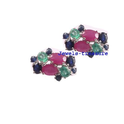 (eBay) Natural Emerald Ruby Gemstones Sapphire Gemstones 925 Sterling silver Cufflinks Silver Cufflinks, Ruby Gemstone, Tie Accessories, Sapphire Gemstone, Natural Emerald, Multi Stone, Pandora Charm Bracelet, Colored Diamonds, Anniversary Gift