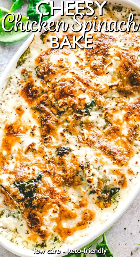 Chicken Spinach Bake, Chicken And Spinach Casserole, Chicken Spinach Recipes, Spinach Bake, Easy Chicken Recipe, Spinach Casserole, Dada Ayam, Chicken Spinach, Resep Diet