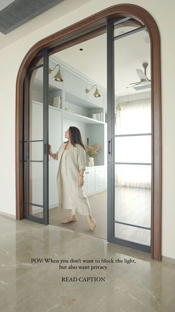 Double Pocket French Doors, Pocket Glass Sliding Doors, Arched Glass Pocket Doors, Arch Doors Kitchen, Arch Detail Interior, Wood And Glass Interior Doors, Pocket Doors Kitchen To Living Room, Solid Pocket Doors, Arched Sliding Doors Interior