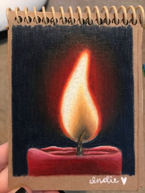 Simple Drawing Color Pencil, Candle Colored Pencil Drawing, Cool Art Drawings Oil Pastels, Colored Pencil Drawing References, Realistic Crayon Drawing, Oil Pastel Fire Drawing, Drawings Ideas Colored Pencil, Realistic Candle Drawing, Simple Prismacolor Drawings