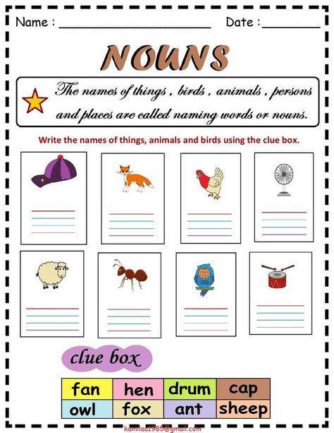 naming words or noun worksheet for grade 1 children. find and write using four lines. Noun Worksheet For Grade 1, Words Worksheet, Nouns Worksheet, English Worksheet, English Grammar Worksheets, 1st Grade Worksheets, Grammar Worksheets, English Grammar, Printable Worksheets