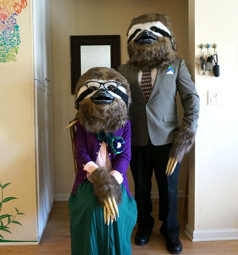 Archibald and Barbara Sloth - Epic Sloth Costumes Sloth Costume, Funny Couple Costumes, Funny Couple Halloween Costumes, Clever Halloween, Clever Halloween Costumes, Homemade Costume, Unique Halloween Costumes, Homemade Costumes, Couples Halloween