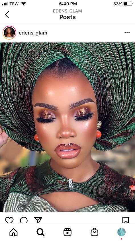 Asoebi Makeup Looks, Black Bridal Makeup, African Turban, Makeup Photoshoot, Woman Makeup, Nigerian Bride, Makeup Order, Christmas Makeup Look, African Bride