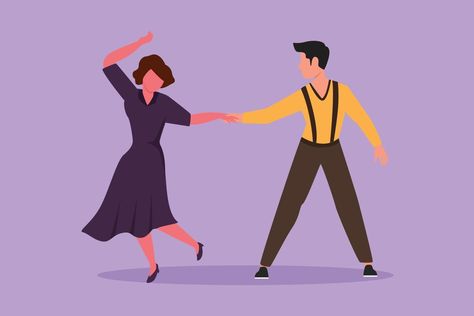 design gráfico plano desenhando atraente casal de dançarinos profissionais masculinos e femininos dançando tango, danças de valsa juntos na pista de dança do concurso de dança. atividade feliz. ilustração vetorial de estilo cartoon Estilo Cartoon, Tango, Design