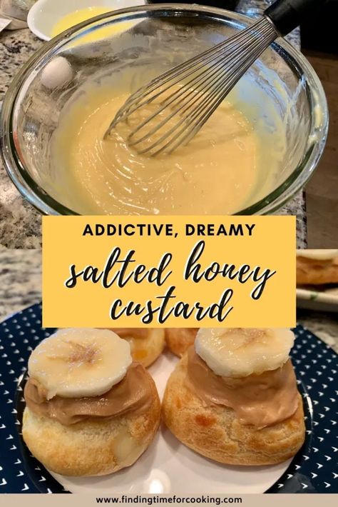 Honey Pastry Cream, Honey Filling For Cake, Honey Cake Filling, Flavored Cream Puffs, Honey Custard Recipe, Pastry Cream Flavors, Custard Flavors, Banana Cream Puffs, Easy Pastry Cream