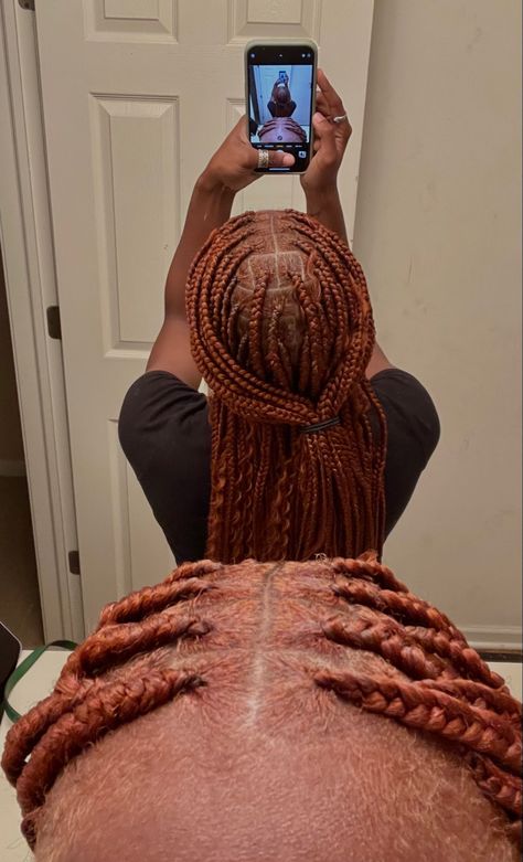 Ginger Hair With Braids, Bohemian Knotless Braids Ginger, Ginger Goddess Knotless Braids, Small Ginger Knotless Braids, Auburn Knotless Box Braids, Ginger Goddess Locs, Copper Knotless Box Braids, Ginger Bohemian Knotless Braids, January Aesthetics