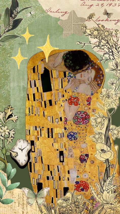 #klimt #aesthetic The Kiss Klimt Wallpaper, Gustav Klimt Wallpaper Iphone, Klimt Aesthetic, Klimt Wallpaper, Klimt Landscape, Moody Wallpaper, Aesthetic Shuffles, The Kiss (klimt), Wallpaper Patterns