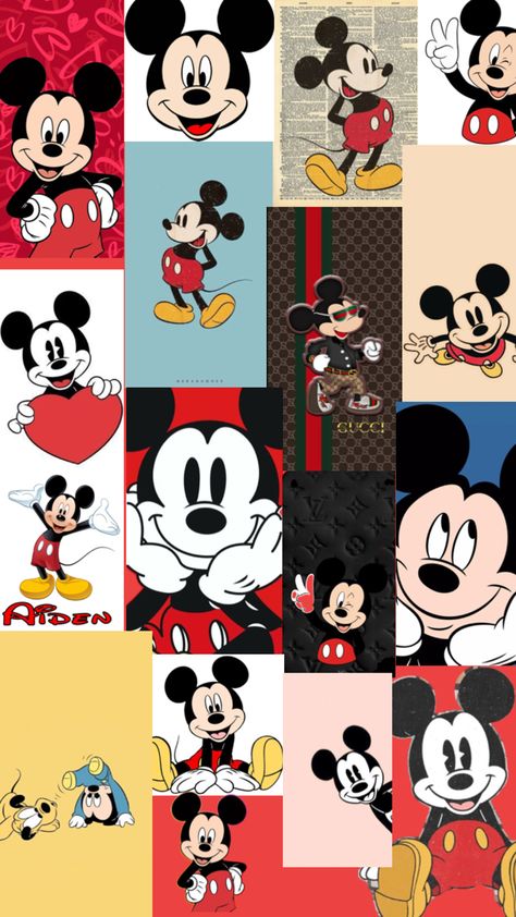 This is just a really cute Mickey Mouse collage. Hope you like it. Mickey Mouse Wallpaper Iphone Cute, Mickey Mouse Collage, Iphone Wallpaper Scenery, Mickey Mouse Background, Kaws Iphone Wallpaper, Arte Do Mickey Mouse, Disney Minimalist, Mickey Mouse Wallpaper Iphone, Cute Mickey Mouse