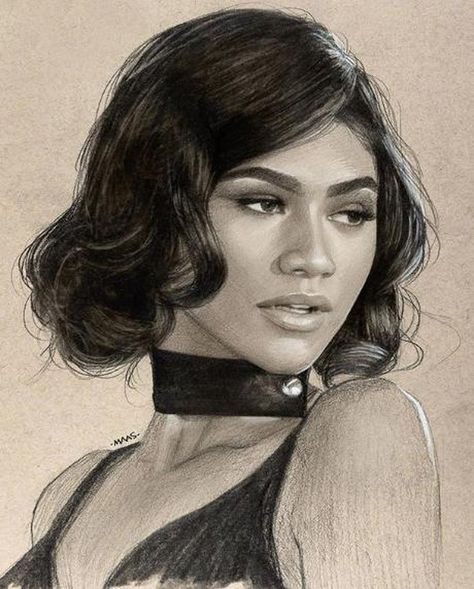 repost⁠ @maas.art's ⁠ Here's my new drawing of @zendaya Last week I posted a preliminary sketch I did of her & decided I wanted to explore this portrait more & do a more finished piece. Zendaya is always a pleasure to draw & absolutely loved her hair in this reference. ⠀⠀⠀ ⠀⠀⠀⁠ This sketch was done in graphite (new Tombo set) and white charcoal on toned strathmore paper. Its 11" x 14"⁠ ⠀⠀⠀ ⠀⠀⠀⁠ #art #zendaya #drawing #draw#sketch #graphite #charcoal#maasart #tombow #tombowusa #beauty #fashion #s Celebrity Art Drawings, Beautiful Pencil Drawings, Celebrity Artwork, Pencil Portrait Drawing, Celebrity Portraits Drawing, Celebrity Drawings, Portrait Sketches, Celebrity Portraits, Pencil Portrait