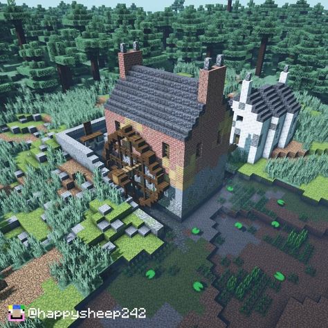 An old Watermill from the Industrial Age! Check out my YouTube tutorial on this cute build! Minecraft Industrial, Minecraft Building Designs, Minecraft Creator, Industrial Age, Minecraft Castle, Minecraft Medieval, Minecraft City, Minecraft Plans, Canal House