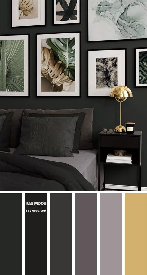 Choosing a moody vibe in the bedroom, there’s nothing quite like black statements. If you want to achieve an expensive look in your bedroom without breaking the bank?... Grey And Gold Bedroom, Black Gold Bedroom, Color Walls, Double Bed Designs, Bedroom Colour, Wedding Color Palettes, Themes Wedding, Bedroom Colour Palette, Black Bedroom Furniture