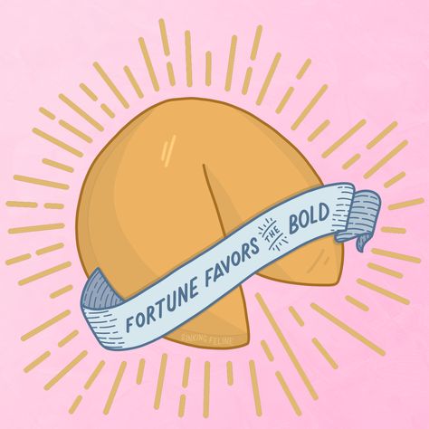 Fortune Cookie Drawing, Fortune Cookie Art, Chinese Fortune Cookie, Cookie Drawing, Bold Illustration, Moon Cookies, Drawing Lettering, Fortune Favors The Bold, Fortune Cookies