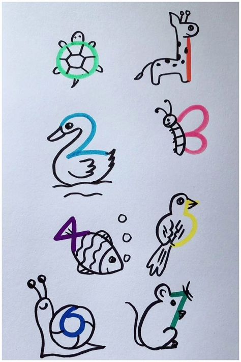 Number Drawing Tricks for Kids | drawing | Learn to Make Drawings with Numbers | By Kidpid | Facebook Numbers As Animals, 1 Drawing Number, Number Doodle Art, Draw Pictures From Numbers, Drawing Animals With Numbers, Easy Drawings With Numbers, How To Draw With Numbers, How To Draw Numbers, Number Drawing For Kids 1 To 10